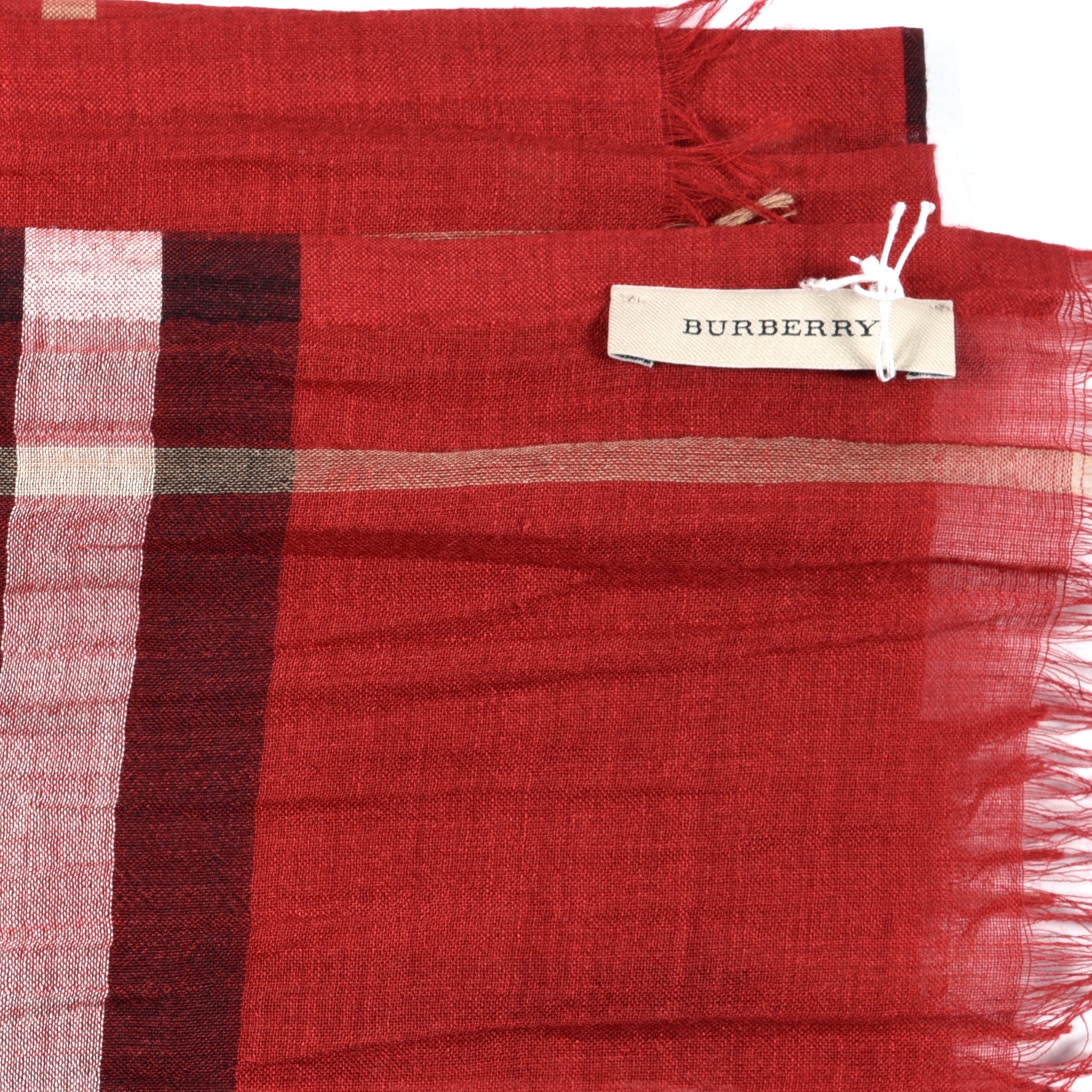 Burberry Wool Silk House Check Lightweight Scarf Red 3 of 3
