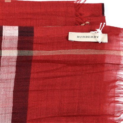 Burberry Wool Silk House Check Lightweight Scarf Red 3 of 3