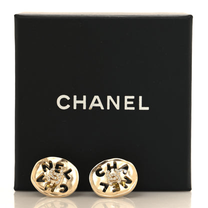 Chanel Metal Crystal Coco Round Earrings Gold 5 of 5