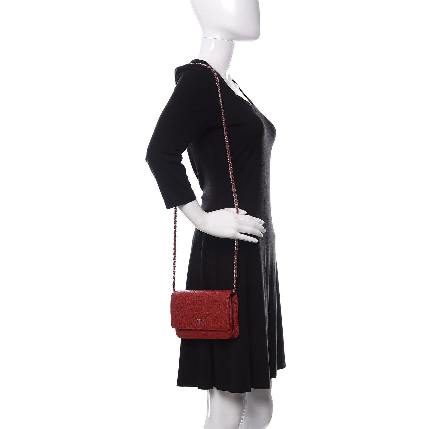 Caviar Quilted Wallet on Chain WOC Red