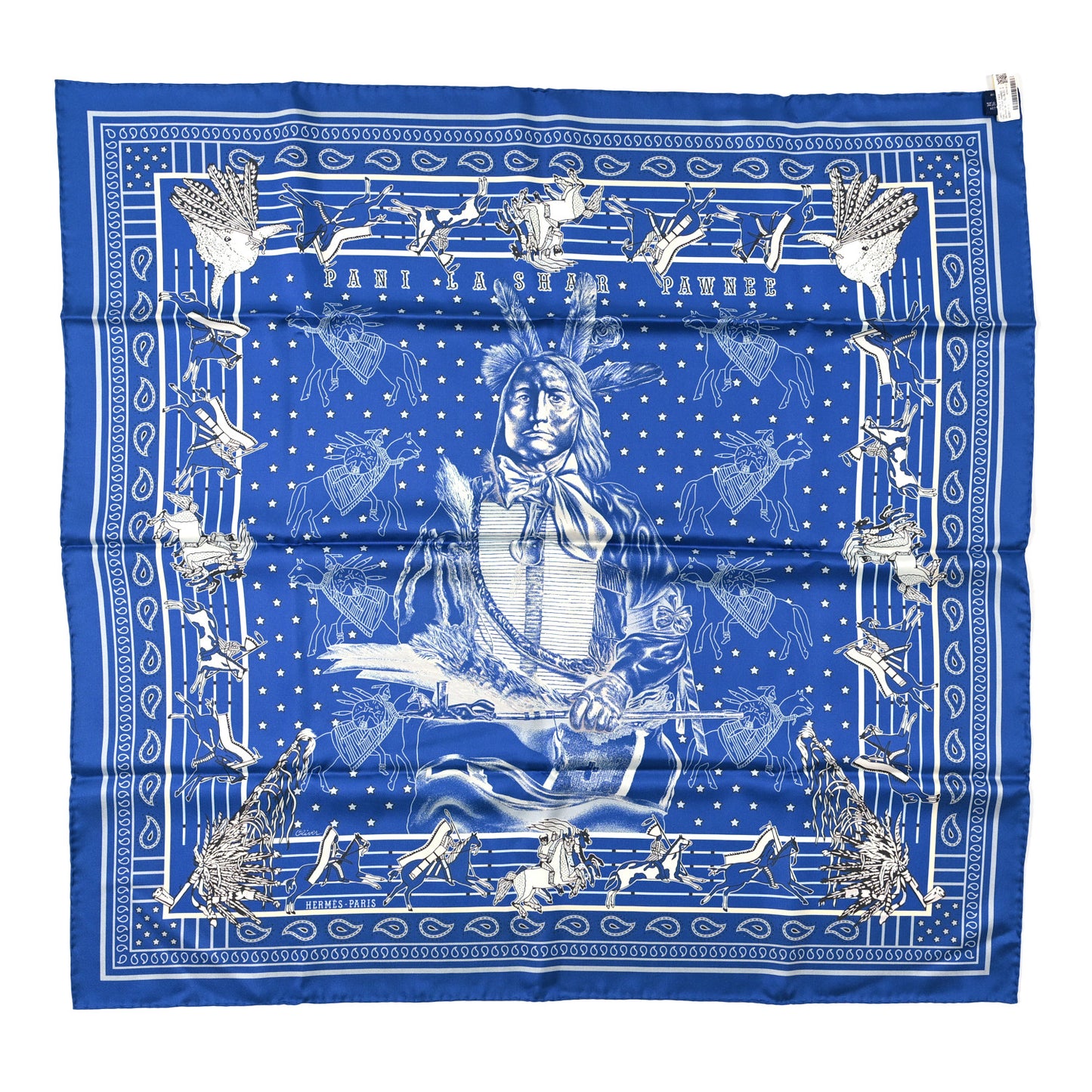 Silk Double Face Pani La Shar Pawnee Scarf 90 Marine Ciel Bleu Marine