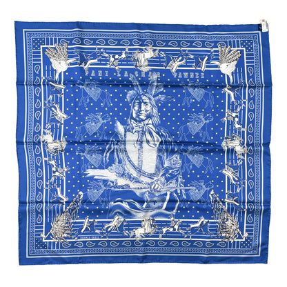 Hermes Silk Double Face Pani La Shar Pawnee Scarf 90 Marine Ciel Bleu Marine 5 of 7