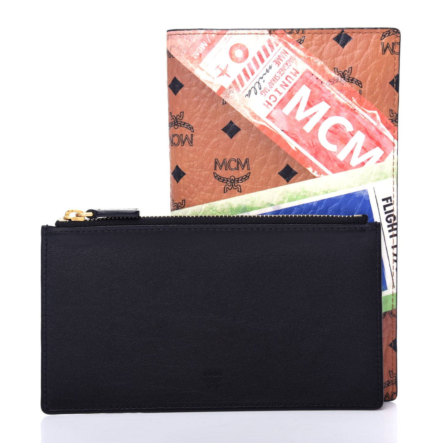 Visetos Flight Print Traveler Passport Holder Cognac