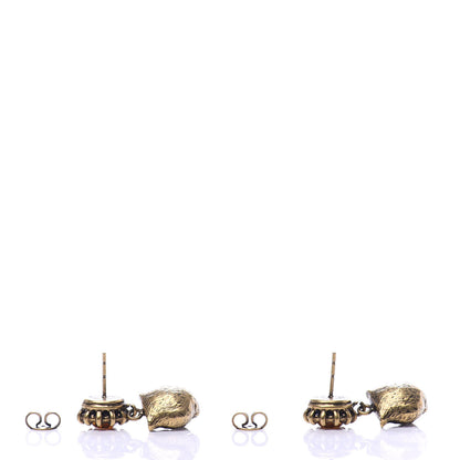 Gucci Metal Crystal Feline Earrings Aged Gold 3 of 4