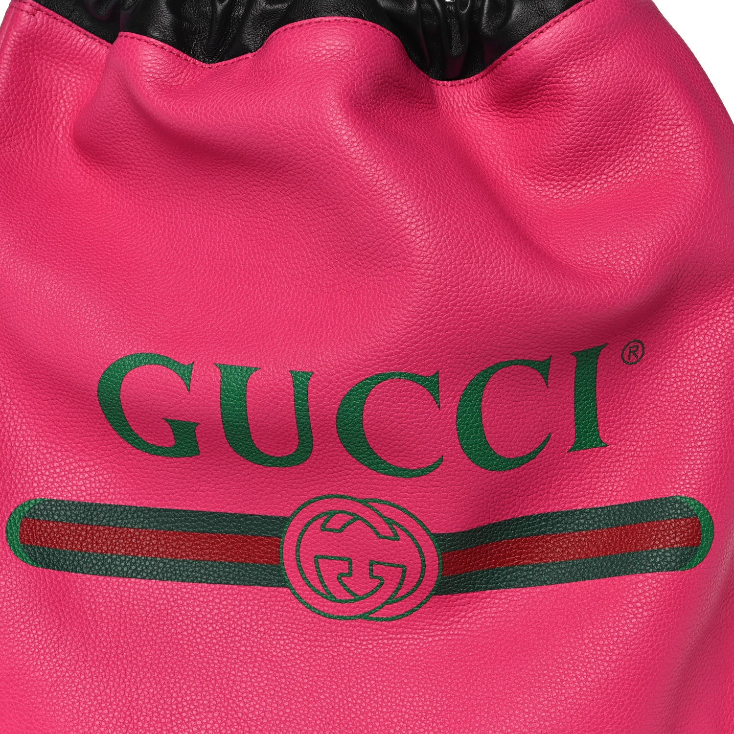 Gucci Grained Calfskin Logo Drawstring Backpack Box Pink Green Black 10 of 12