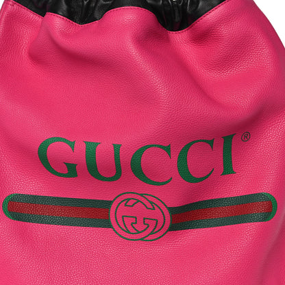 Gucci Grained Calfskin Logo Drawstring Backpack Box Pink Green Black 10 of 12