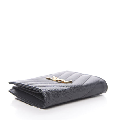 Saint Laurent Grain De Poudre Matelasse Chevron Monogram Zipped Card Case Dark Smog 4 of 8