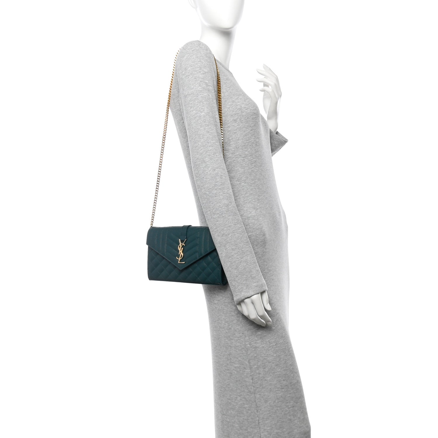 Saint Laurent Grain De Poudre Mixed Matelasse Triquilt Monogram Chain Wallet Sea Turquoise 2 of 13
