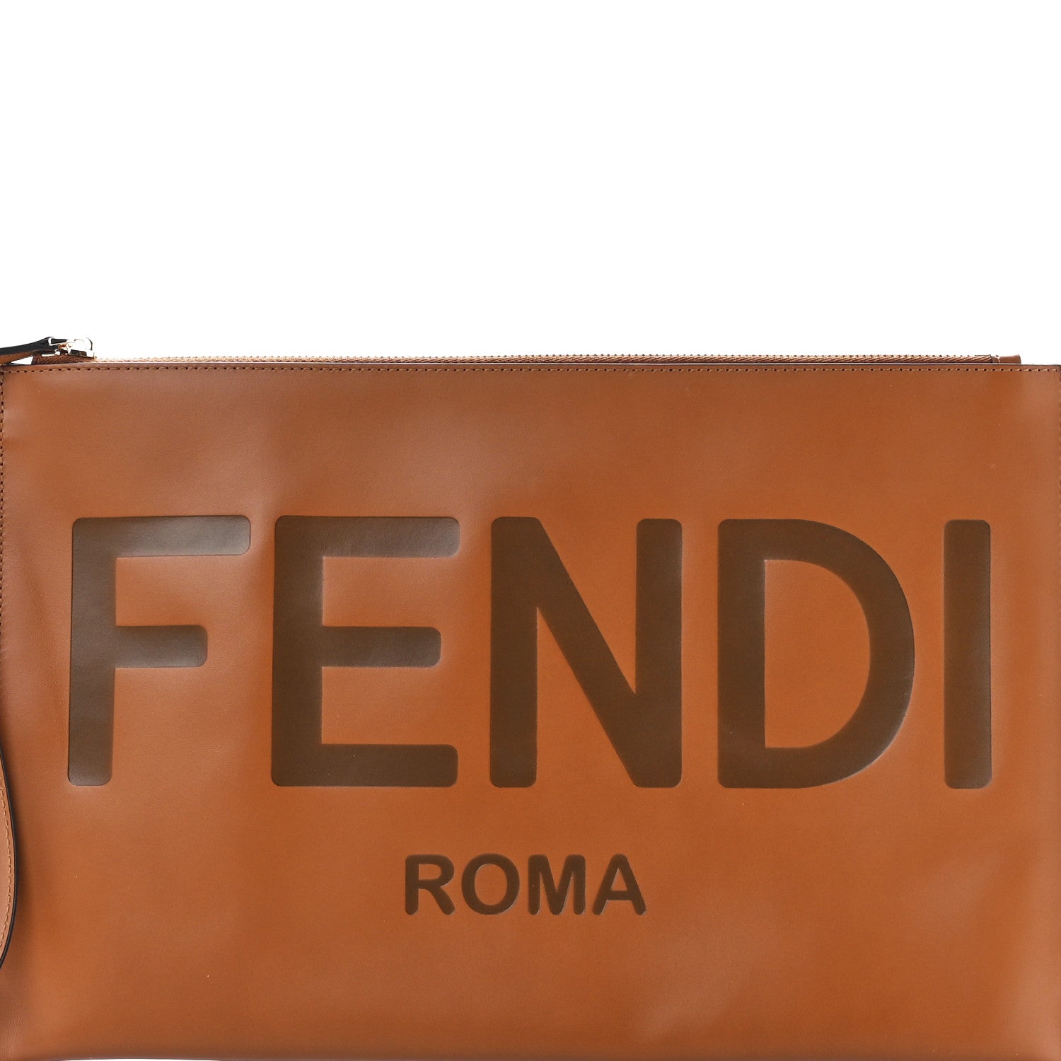 Fendi Vitello King Logo Embossed Large Flat Pouch Cuoio 8 of 11