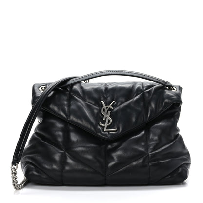 Saint Laurent Lambskin Quilted Medium Loulou Puffer Monogram Chain Satchel Black 1 of 9