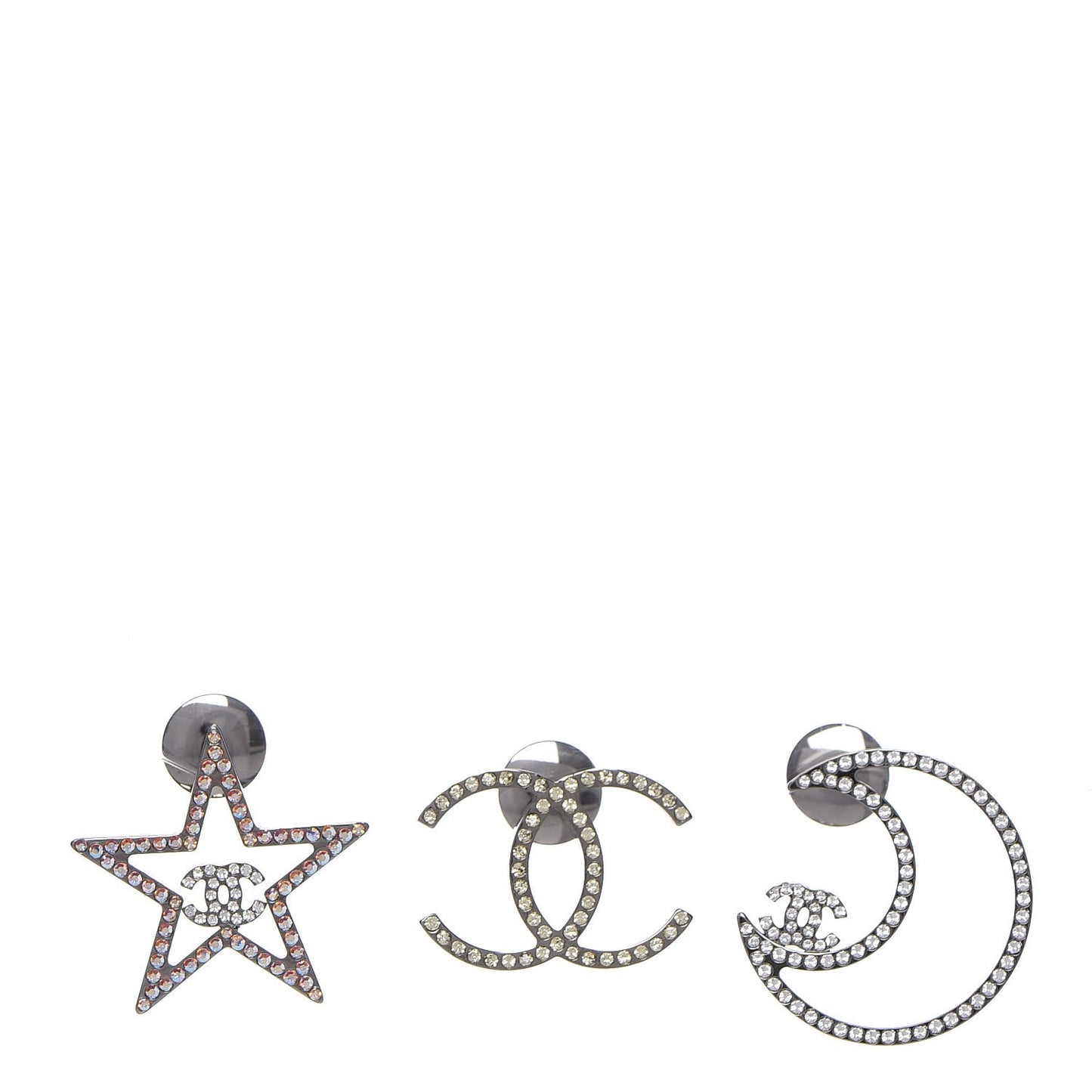 Crystal CC Moon Star Pin Brooch Set Silver