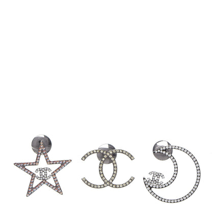 Chanel Crystal CC Moon Star Pin Brooch Set Silver 1 of 5