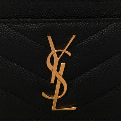 Saint Laurent Grain De Poudre Matelasse Chevron Monogram Credit Card Case Black 7 of 9