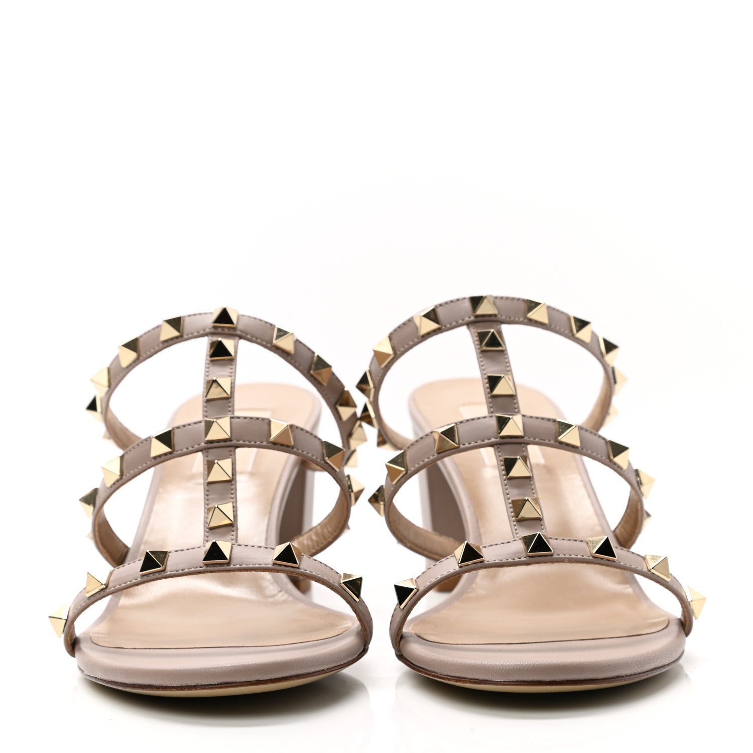 Valentino Garavani Calfskin Rockstud 60mm Caged Slide Sandals 39 Poudre 2 of 9