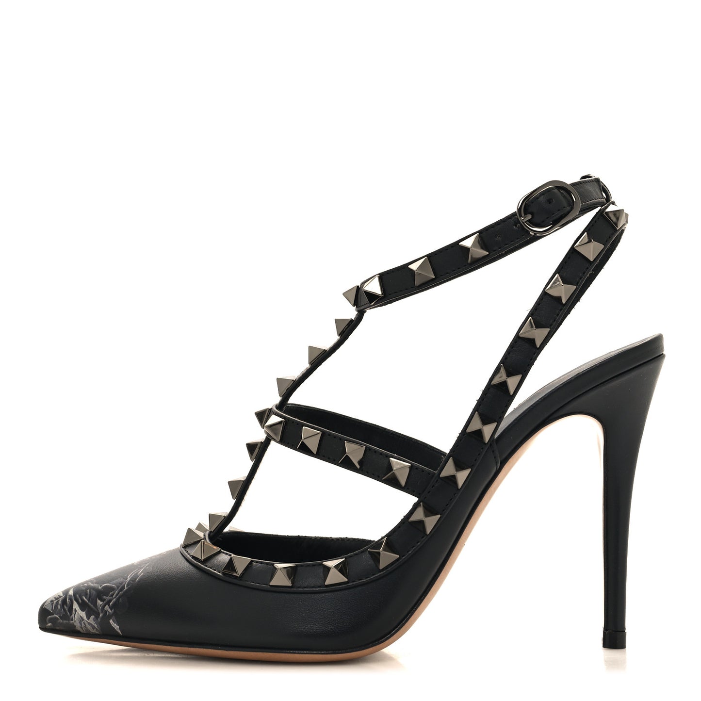 Calfskin Nappa Rockstud Undercover Ankle Strap 100mm Pumps 36 Black Grey