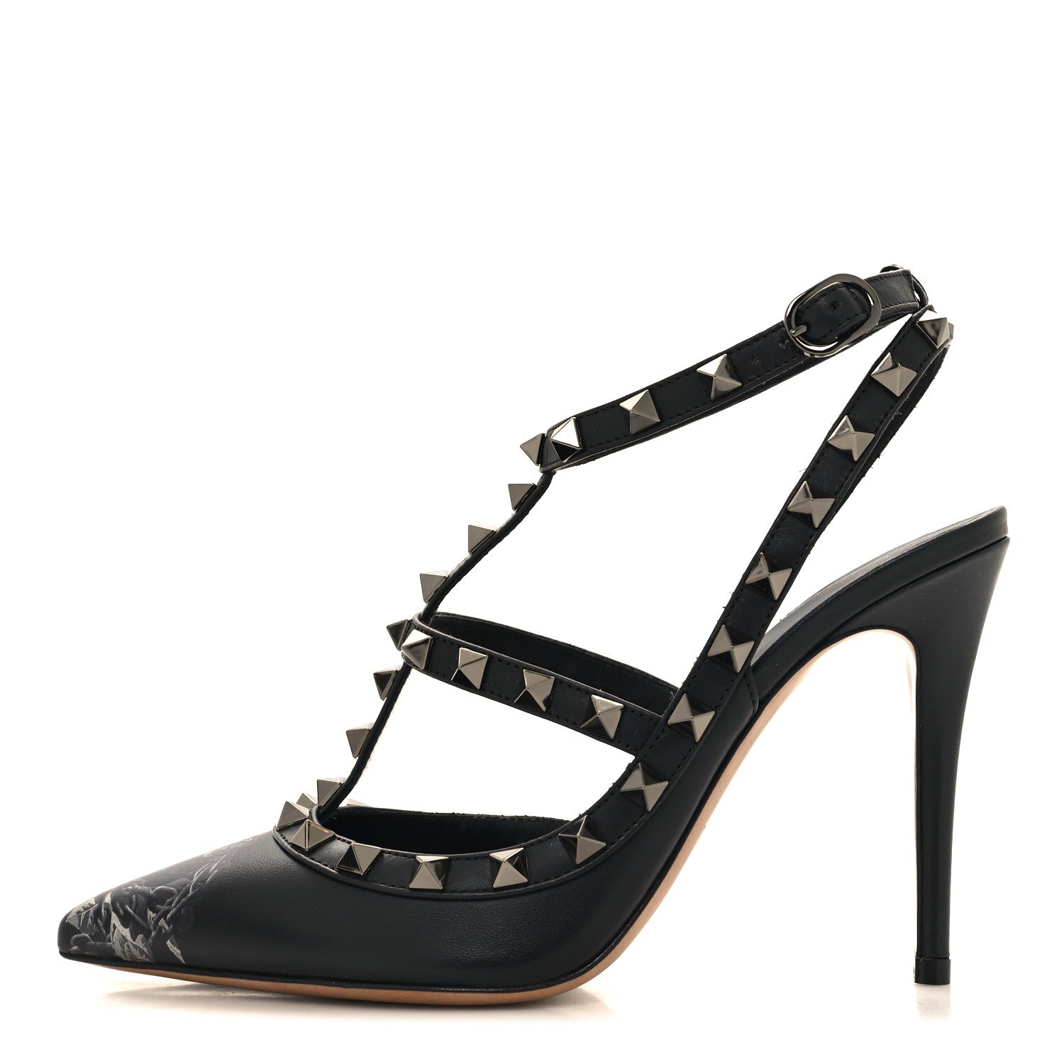 Valentino Garavani Calfskin Nappa Rockstud Undercover Ankle Strap 100mm Pumps 36 Black Grey 1 of 9