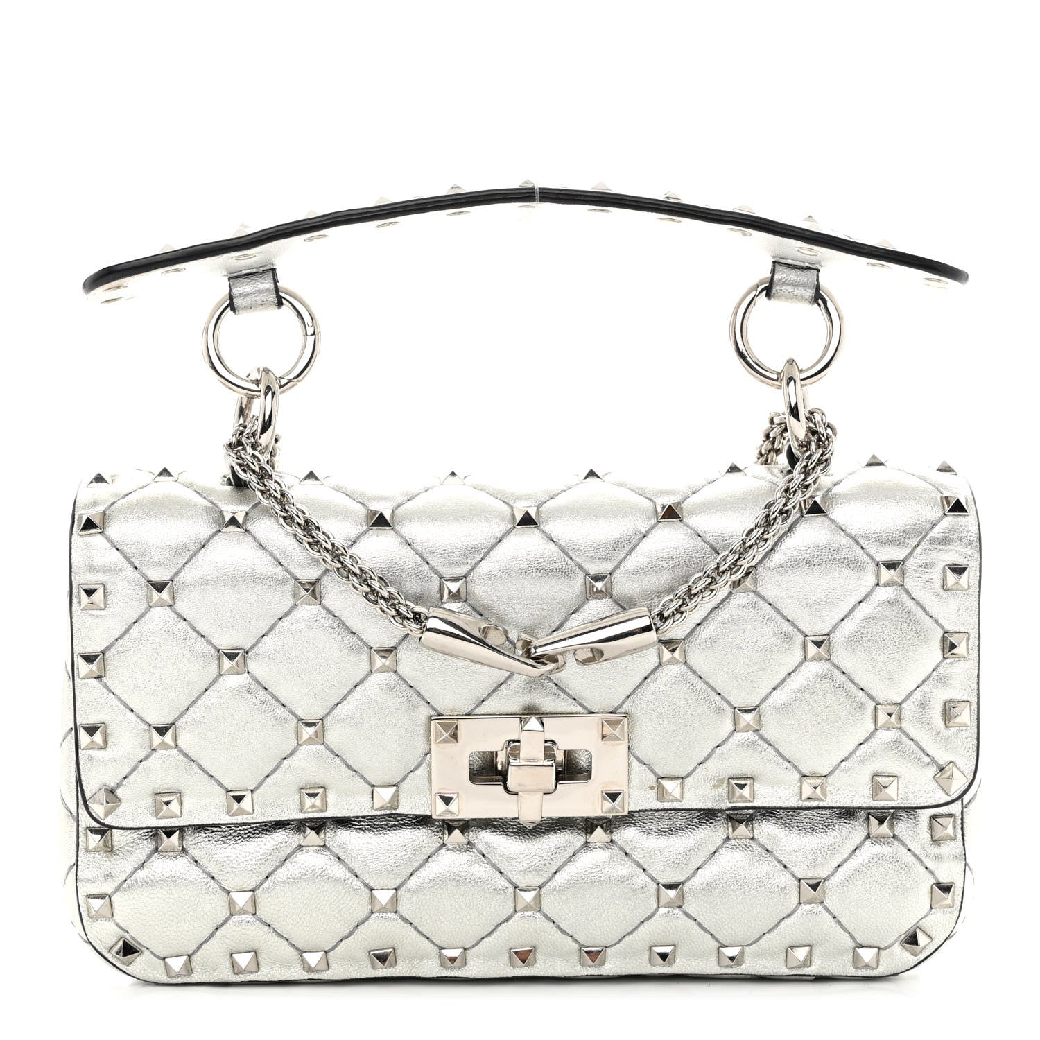Valentino Garavani Metallic Nappa Small Rockstud Spike Shoulder Bag Silver 1 of 10