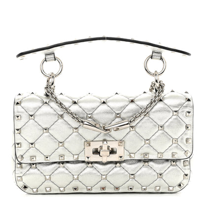 Valentino Garavani Metallic Nappa Small Rockstud Spike Shoulder Bag Silver 1 of 10