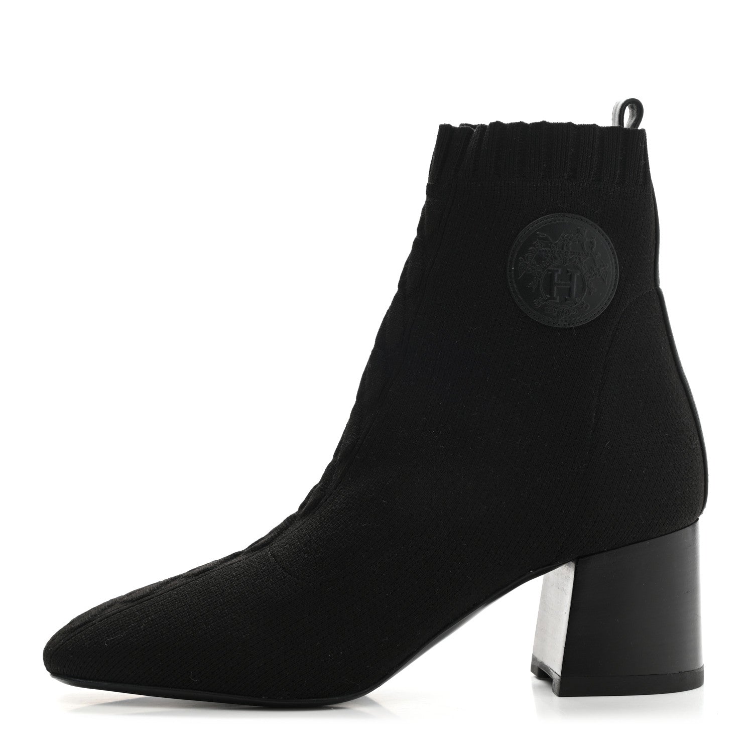 Hermes Knit Calfskin Volver Ankle Boots 37.5 Black 1 of 8