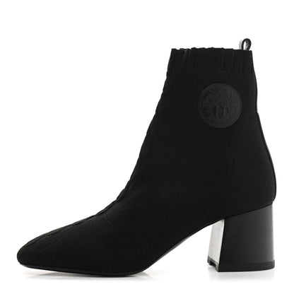 Hermes Knit Calfskin Volver Ankle Boots 37.5 Black 1 of 8