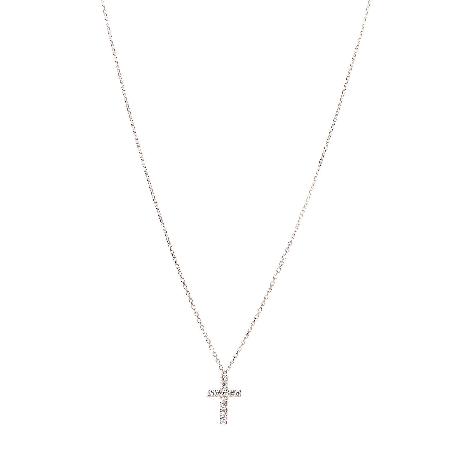 18K Pink Gold Diamond Symbols Cross Pendant Necklace