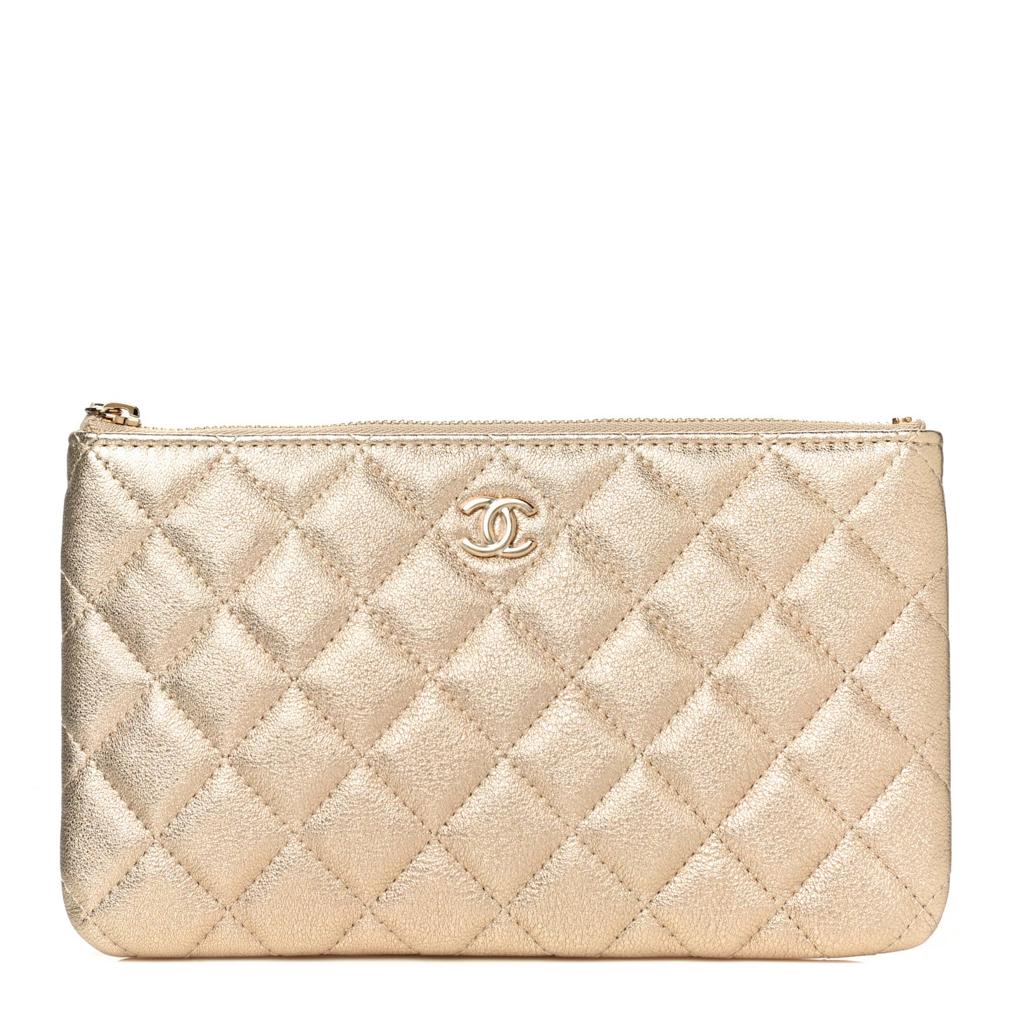 Metallic Lambskin Quilted Cosmetic Case Gold