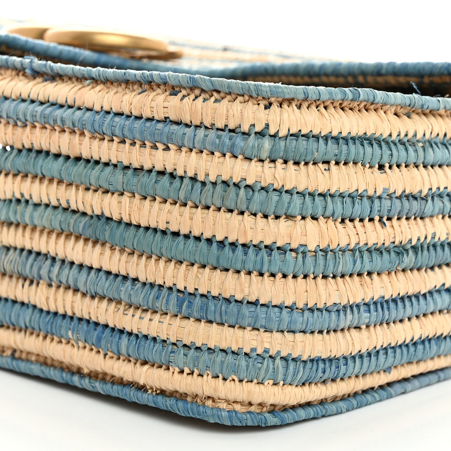 Raffia Woven Small GG Marmont Shoulder Bag Natural Light Blue