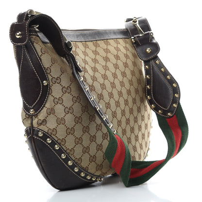 Gucci Monogram Web Studded Pelham Shoulder Bag Dark Brown 3 of 13