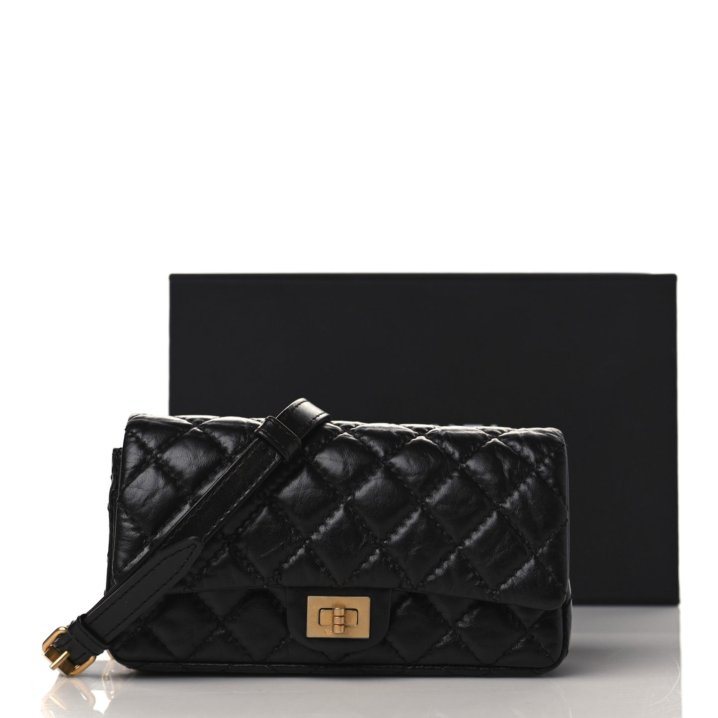 Aged Calfskin Quilted 2.55 Reissue Flap Belt Bag Clutch Black