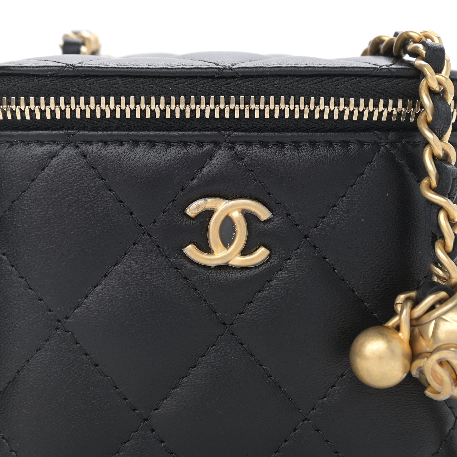 Chanel Lambskin Quilted Mini Pearl Crush Vanity Case With Chain Black 8 of 11