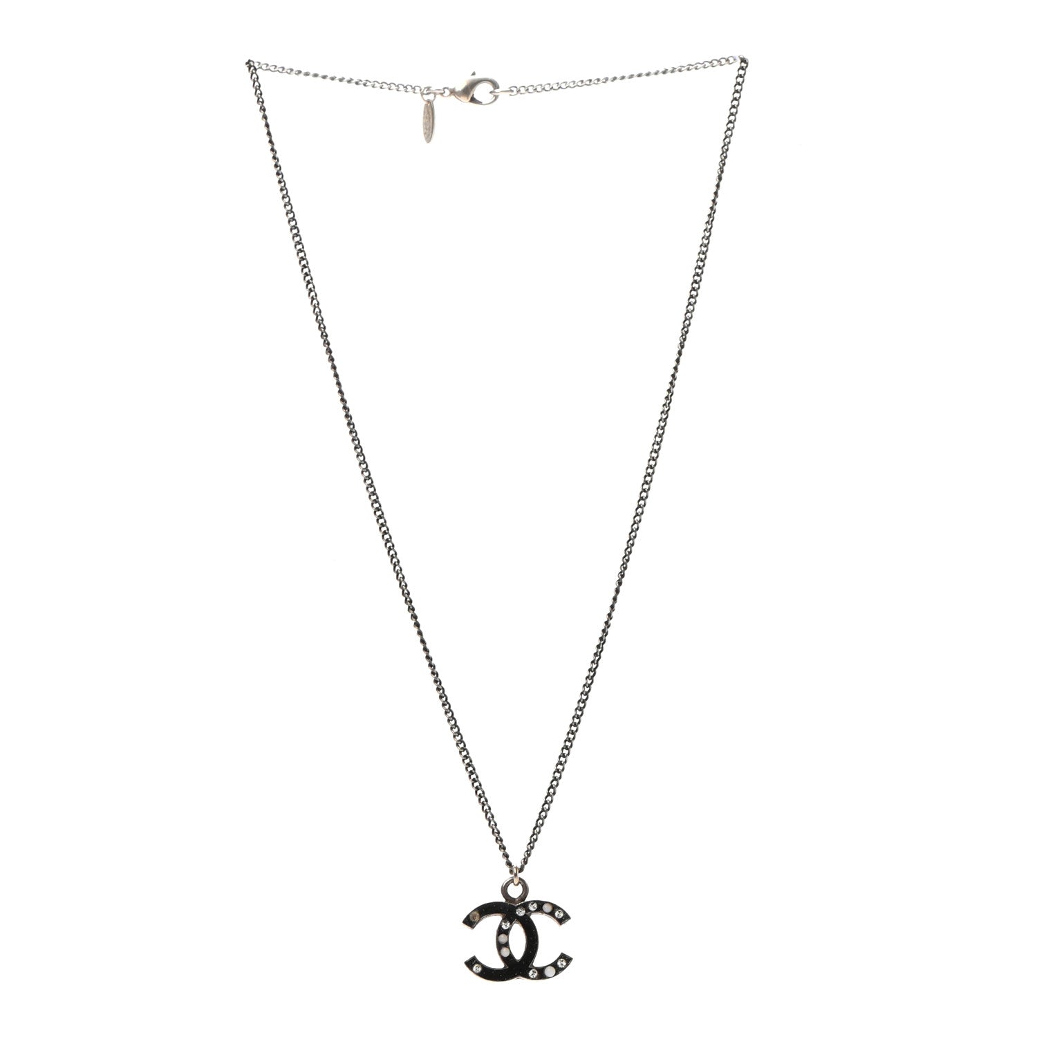 Chanel Enamel Crystal Pearl CC Pendant Necklace Ruthenium 3 of 6