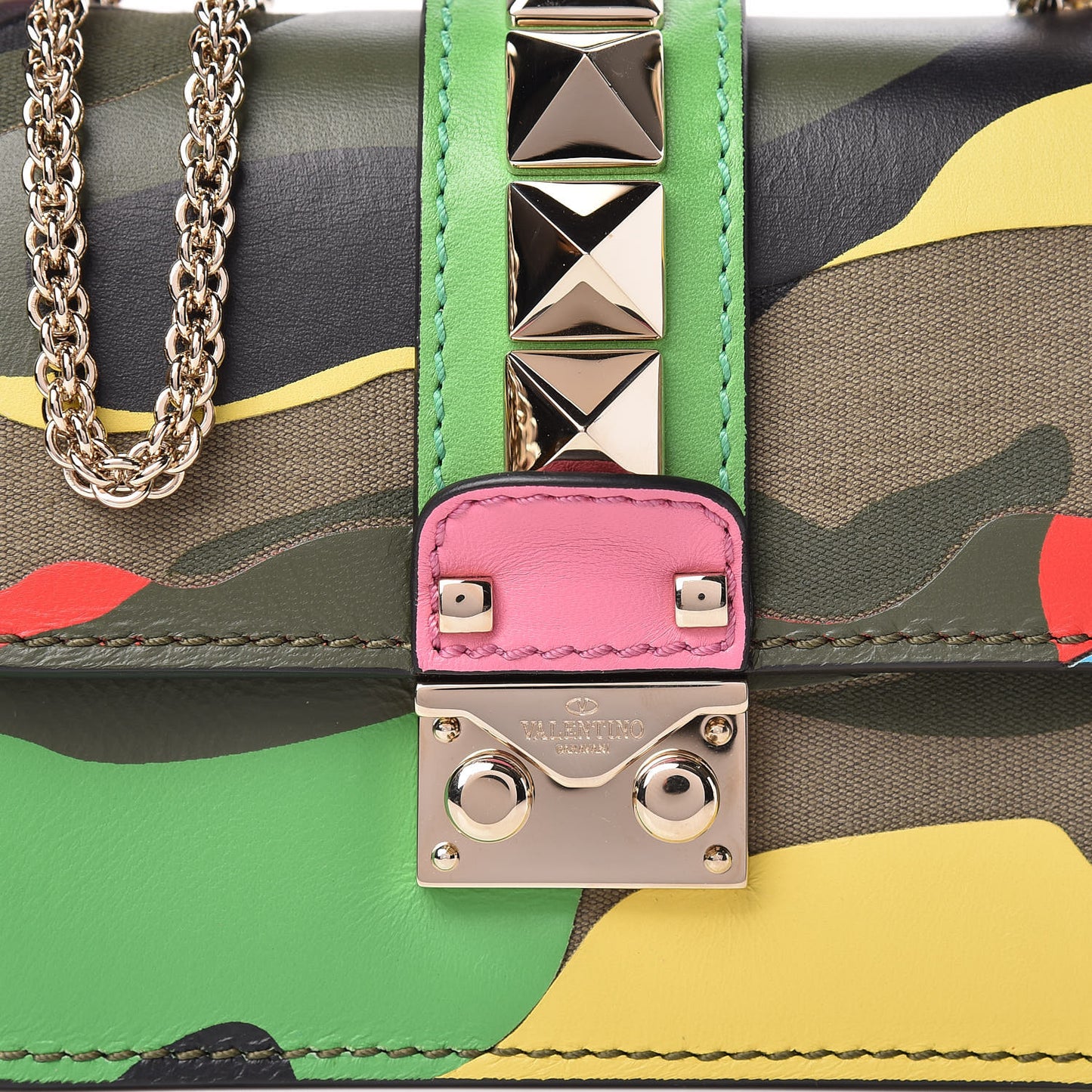 Nappa Canvas Camouflage Mini Glam Lock Rockstud Flap Multicolor