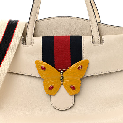 Gucci Grained Calfskin Web Stripe Butterfly Medium Totem Top Handle Bag White 9 of 13