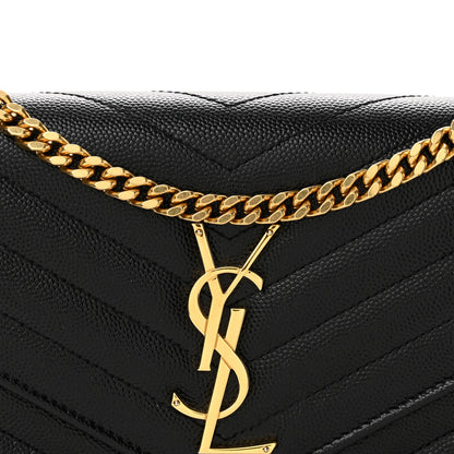 Saint Laurent Grain De Poudre Matelasse Chevron Monogram Envelope Chain Wallet Black 8 of 12
