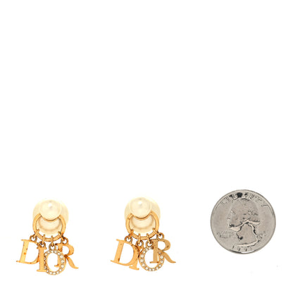Christian Dior Pearl Crystal Tribal Logo Charms Earrings Gold 2 of 4