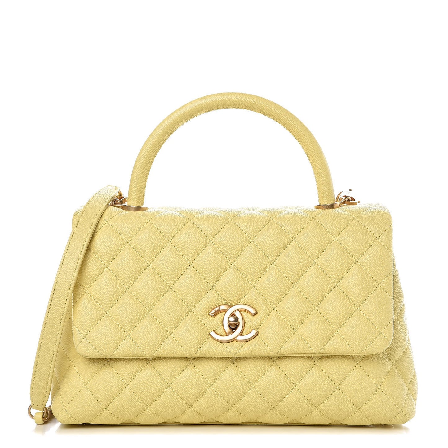 Caviar Quilted Small Coco Handle Flap Yellow
