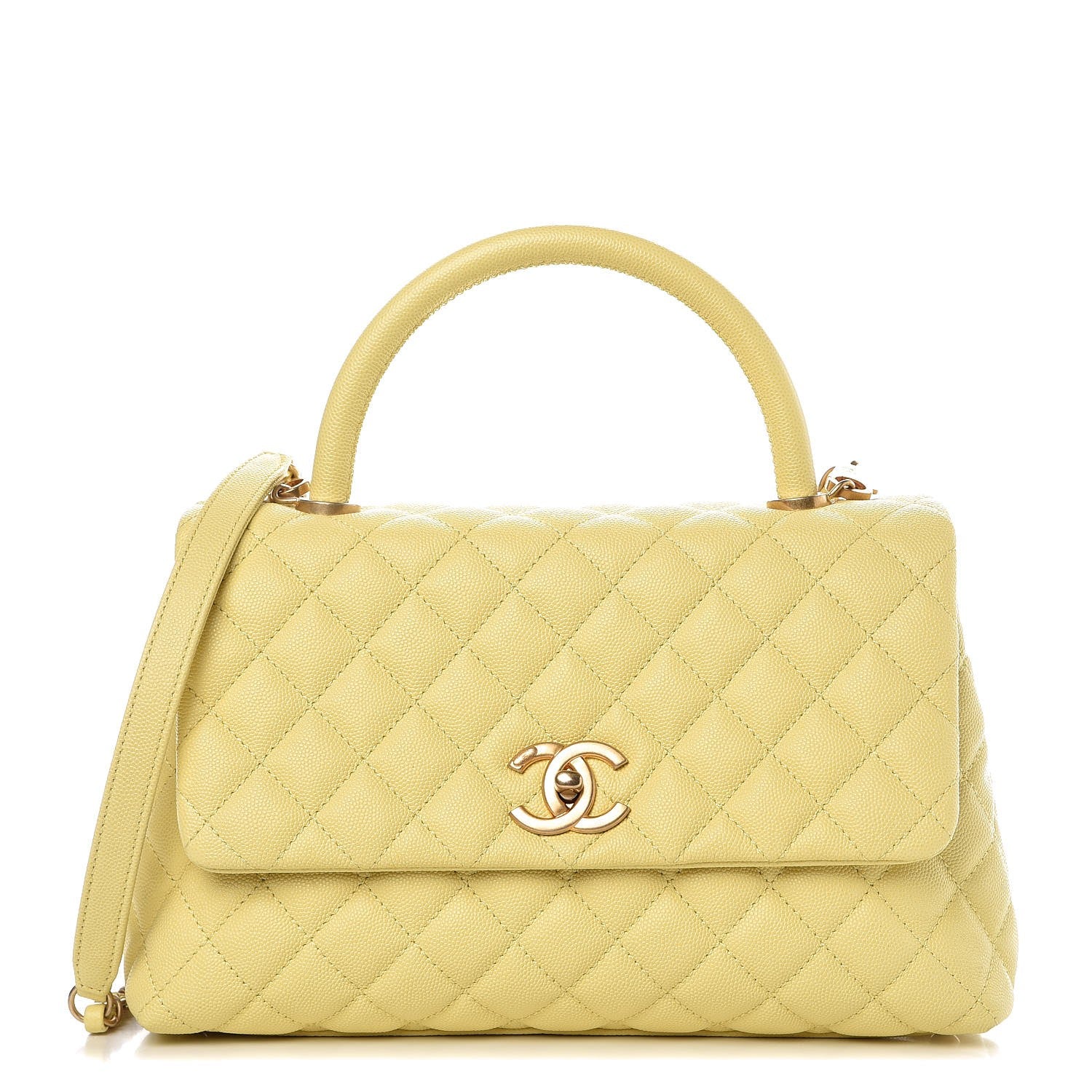 Chanel Caviar Quilted Small Coco Handle Flap Yellow 1 of 9