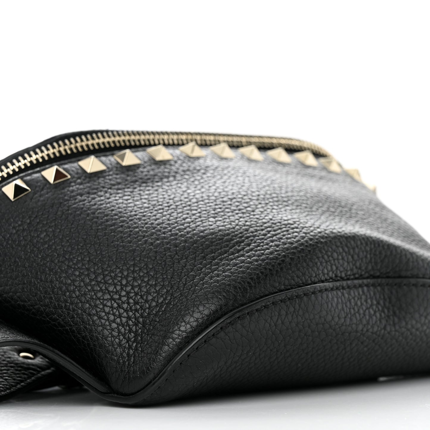 Grainy Calfskin Rockstud Belt Bag Black