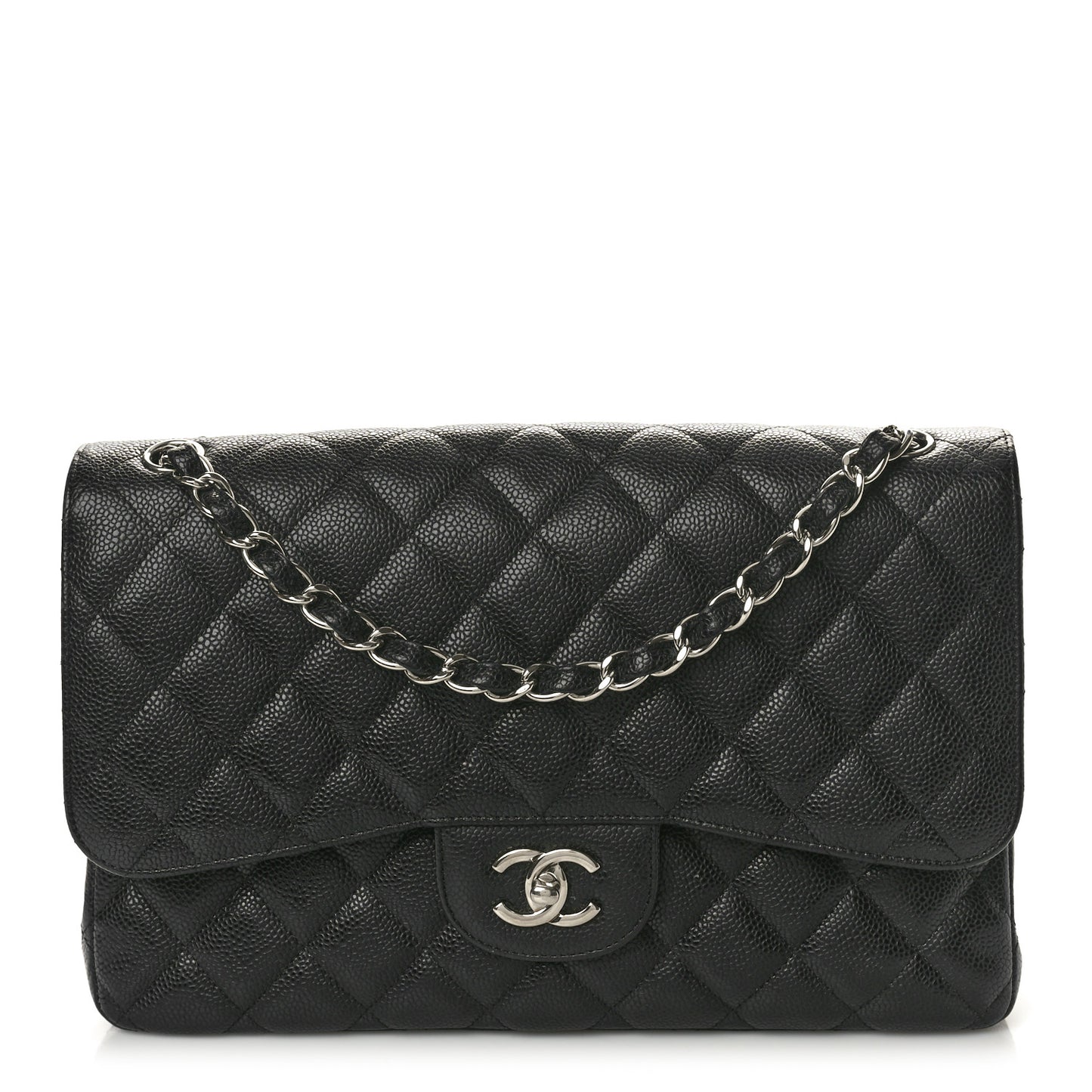 Caviar Quilted Jumbo Double Flap Black