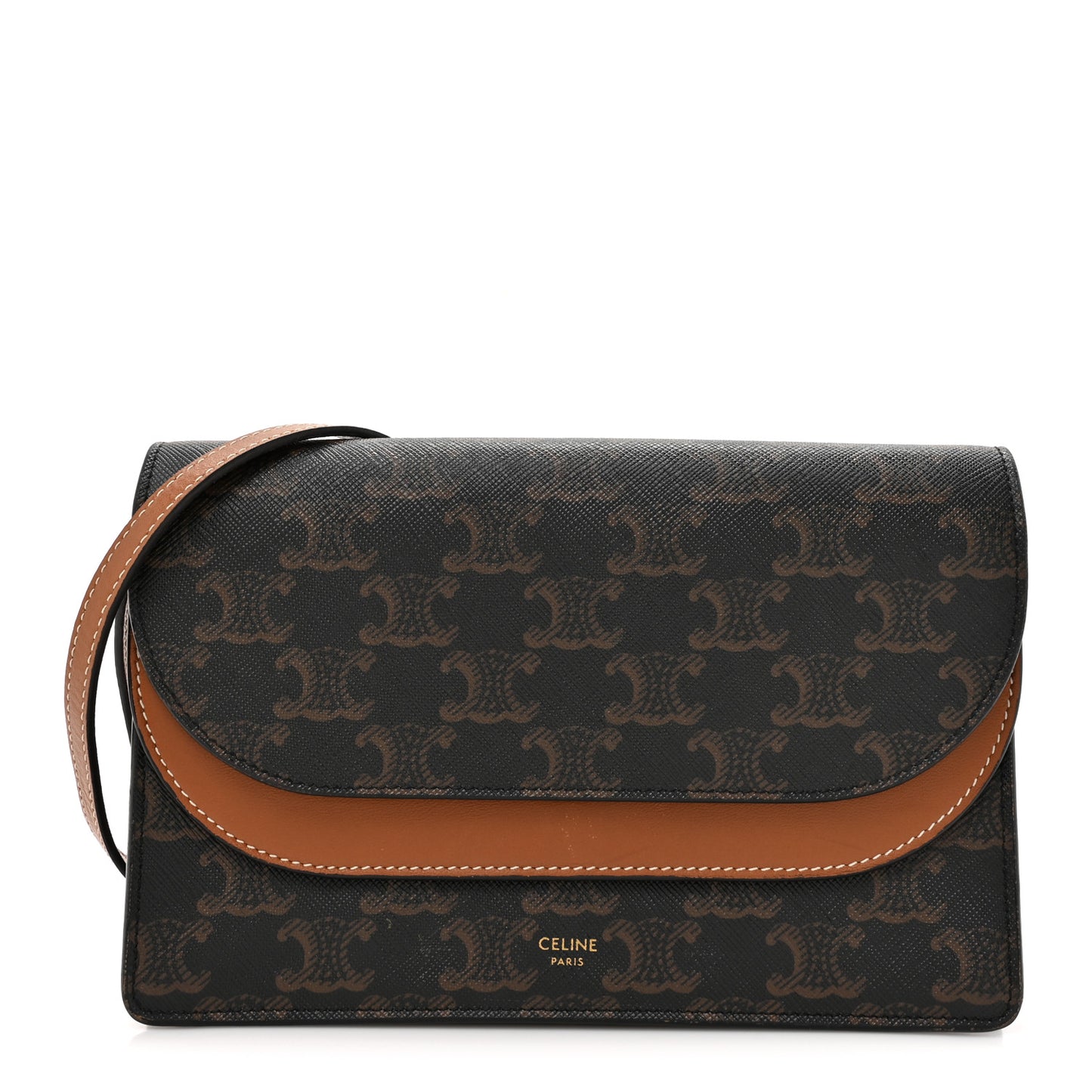 Triomphe Canvas Lambskin Wallet On Strap Tan