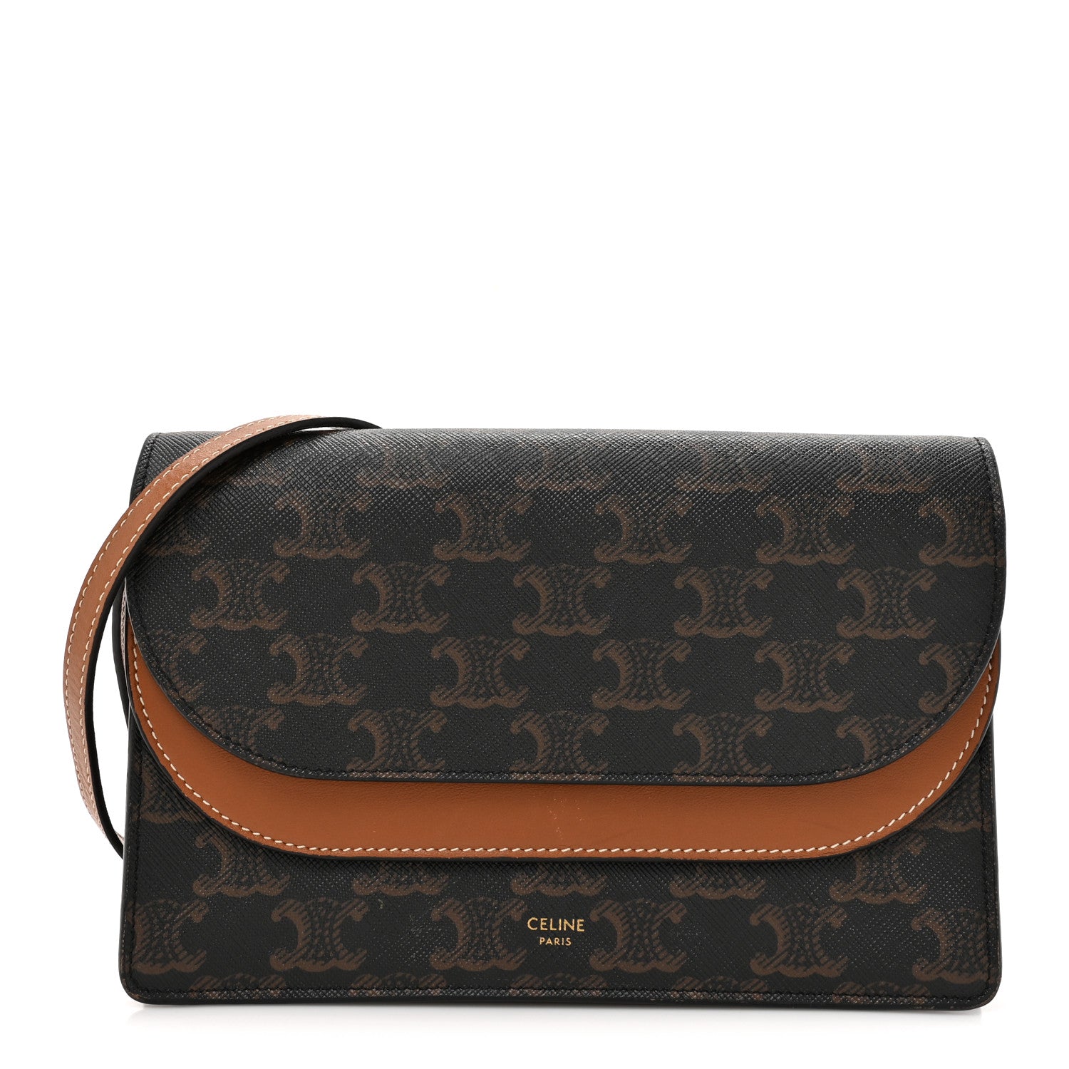 Celine Triomphe Canvas Lambskin Wallet On Strap Tan 1 of 21