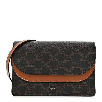 Celine Triomphe Canvas Lambskin Wallet On Strap Tan 1 of 21