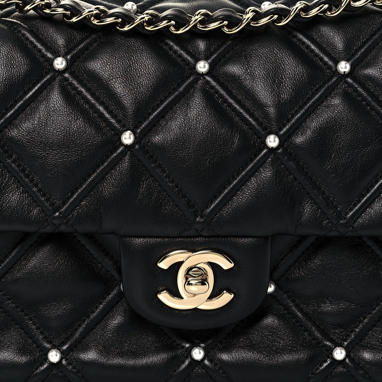 Chanel Lambskin Quilted Pearl Studded Flap Black 14 of 15