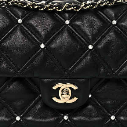Chanel Lambskin Quilted Pearl Studded Flap Black 14 of 15
