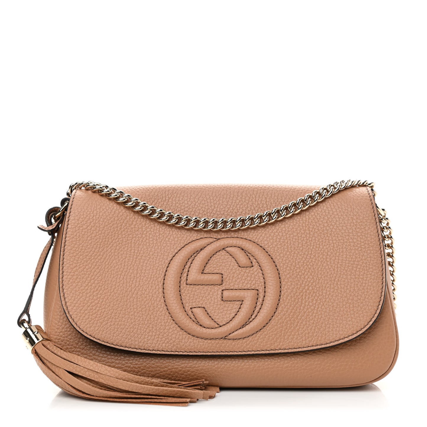 Pebbled Calfskin Medium Soho Flap Crossbody Camelia
