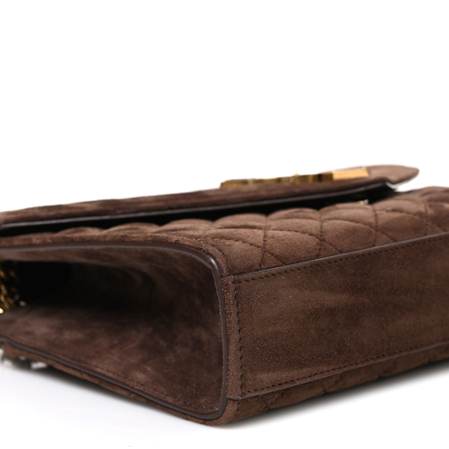 Suede Mixed Matelasse Triquilt Medium Monogram Envelope Satchel Bark Brown