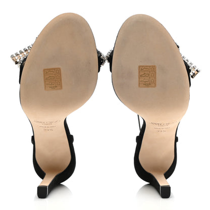 Jimmy Choo Suede Crystal Thyra 100 Sandals 39.5 Black 5 of 7