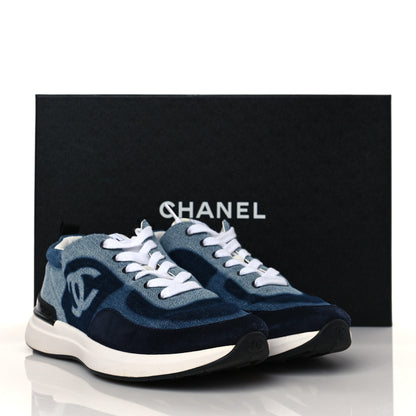 Chanel Denim Suede Calfskin Womens CC Sneakers 36 Dark Blue White Black 11 of 11