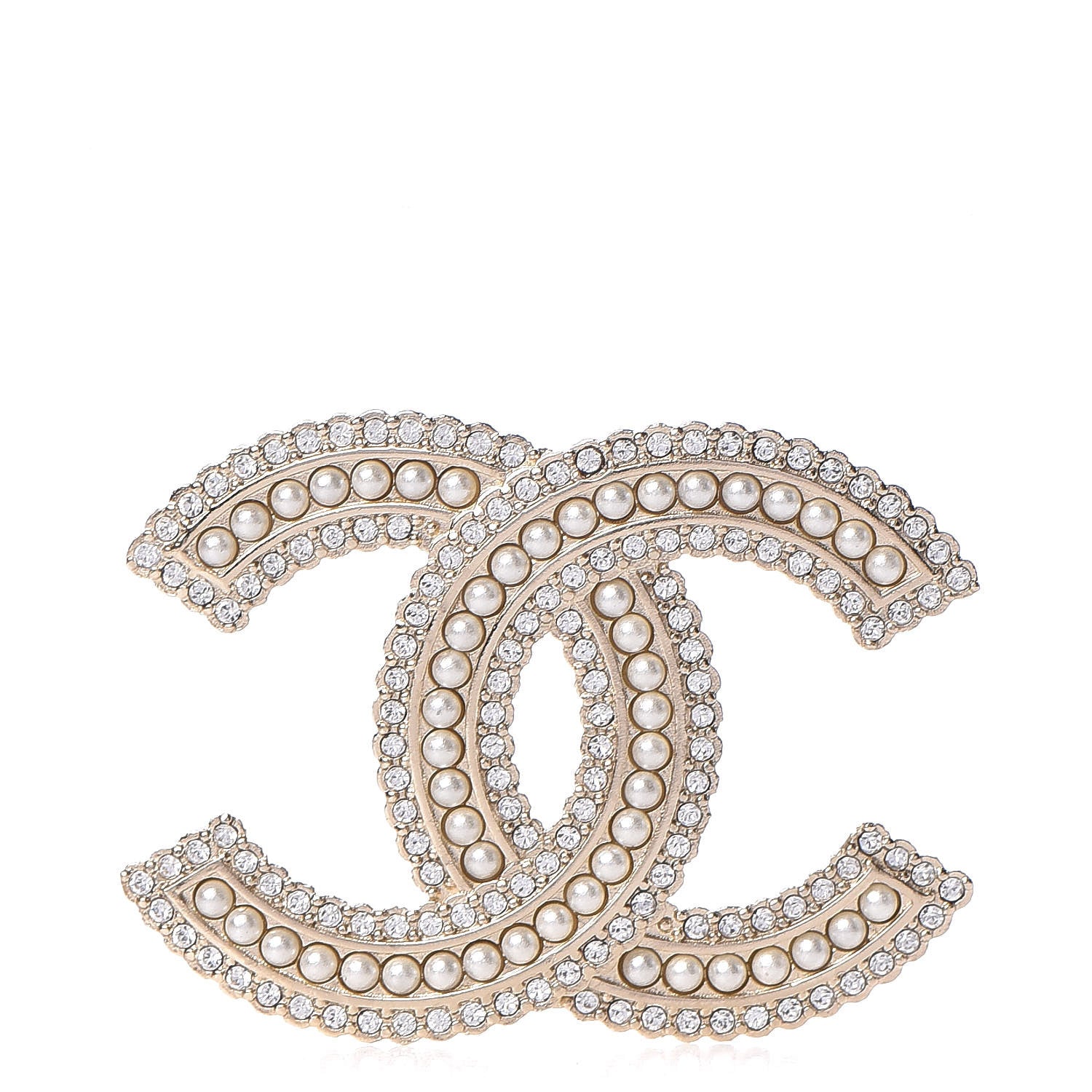 Chanel Pearl Crystal Lace Camellia CC Brooch Gold 1 of 5