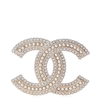 Chanel Pearl Crystal Lace Camellia CC Brooch Gold 1 of 5